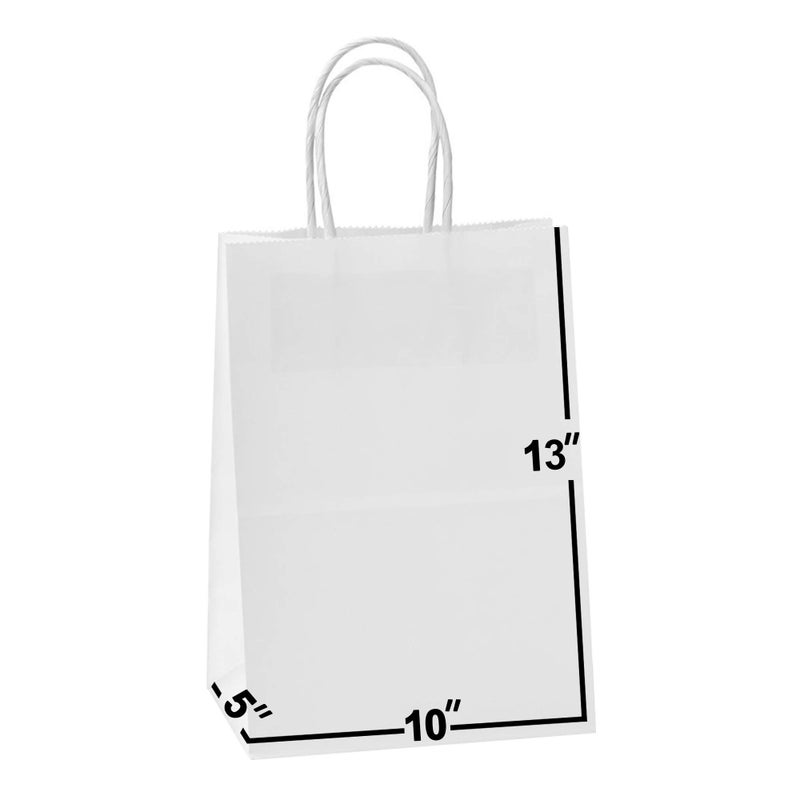 Shoplenty White Paper Bags with Handles Bulks 10 X 5 X 13 [50 Bags]. Ideal for Shopping, Packaging, Retail, Party, Craft, Gifts, Wedding, Recycled, Business, Goody and Merchandise Kraft Bag - Image 1